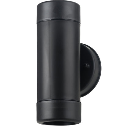 Our Valentine black outdoor wall mounted up and down cylinder outdoor light would look perfect in a modern or more traditional home design. Outside wall lights can provide atmospheric light in your garden, at the front door or on the terrace as well as a great security solution. It is designed for durability and longevity with its robust material producing a fully weatherproof and water resistant light fitting.