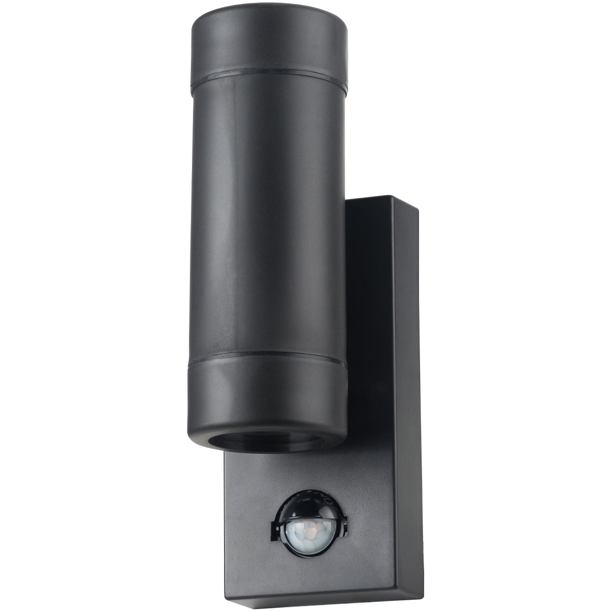 Our Valentine black outdoor wall mounted up and down cylinder outdoor light with motion sensor would look perfect in a modern or more traditional home design. Outside wall lights can provide atmospheric light in your garden, at the front door or on the terrace as well as a great security solution. It is designed for durability and longevity with its robust material producing a fully weatherproof and water resistant light fitting. This wall light features a built in PIR sensor.