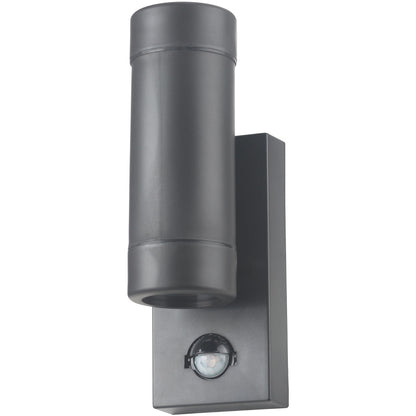 Our Valentine dark grey outdoor wall mounted up and down cylinder outdoor light with motion sensor would look perfect in a modern or more traditional home design. Outside wall lights can provide atmospheric light in your garden, at the front door or on the terrace as well as a great security solution. It is designed for durability and longevity with its robust material producing a fully weatherproof and water resistant light fitting.