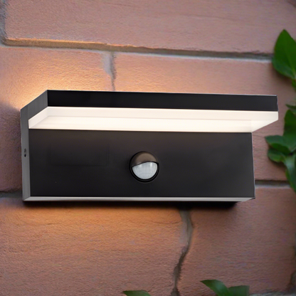 CGC Dallas Black Rectangular Outdoor Wall Light PIR Motion Sensor LED Opal Diffuser 3000k Warm White IP54