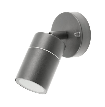 Our Mia outdoor single down light is modern and stylish in its appearance.  It comes in a adjustable cylinder design mounted on a circular back plate and clear glass diffuser. It is designed for durability and longevity with its robust material producing a fully weatherproof and water resistant light fitting