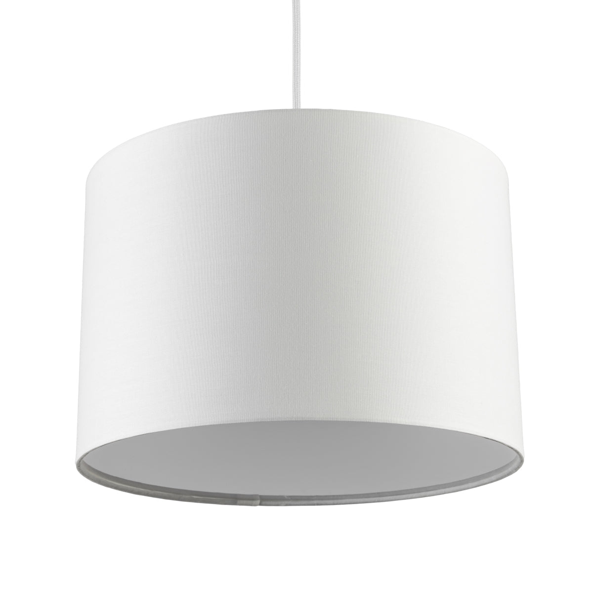 The Lucia is a modern cylinder drum shaped lamp shade in a luxury cotton finish and opal diffuser. This fantastic shade can double up as either a ceiling pendant light shade or table lampshade. Easily fits to your standard ceiling light socket - no wiring required.