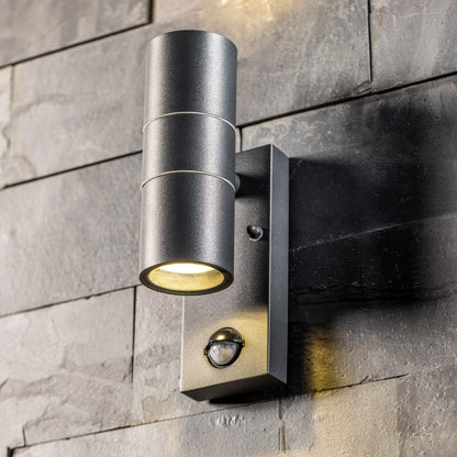 Our Mia outdoor single down light is modern and stylish in its appearance.  It comes in a cylinder design mounted on a rectangle back plate complete with clear glass diffuser and built in PIR motion sensor. It is designed for durability and longevity with its robust material producing a fully weatherproof and water resistant light fitting