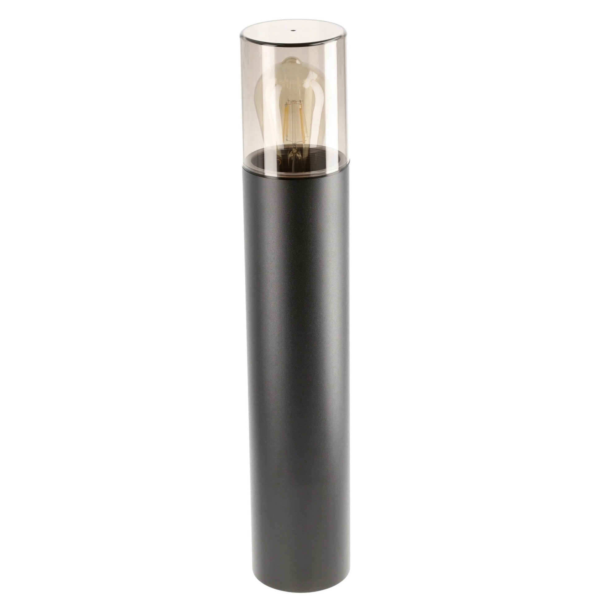 This post light features a smoky diffuser, and measures 50 cm high. With its reduced appearance due to its height and colour, this elegant pillar light suits both modern and traditional architecture.