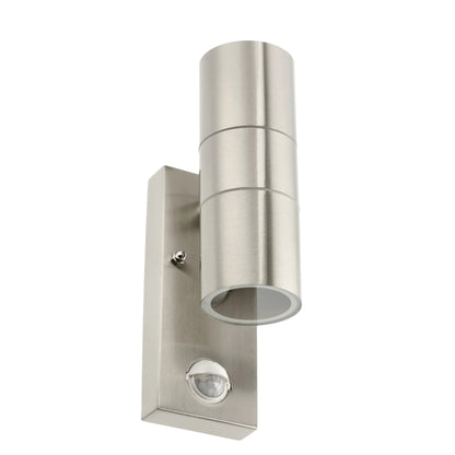 Our Alesha outdoor up and down light is modern and stylish in its appearance.  It comes in a cylinder design mounted on a rectangle back plate complete with clear glass diffusers and built in PIR motion sensor. It is designed for durability and longevity with its robust material producing a fully weatherproof and water resistant light fitting