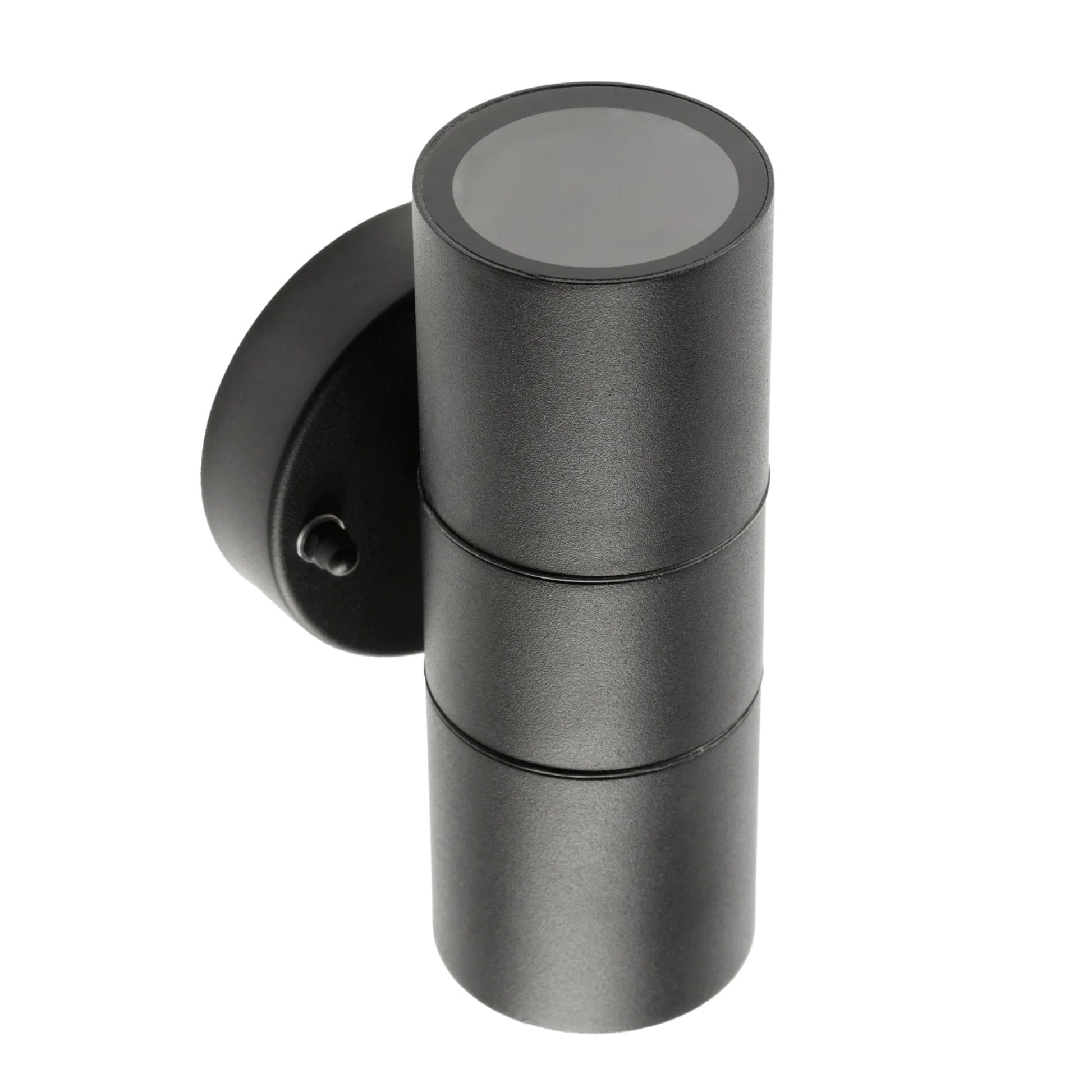  Our Leon outdoor up and down outdoor wall light is modern and stylish in its appearance.  It comes in a cylinder design mounted on a circular back plate and complete with clear glass diffusers. It is designed for durability and longevity with its robust material producing a fully weatherproof and water resistant light fitting