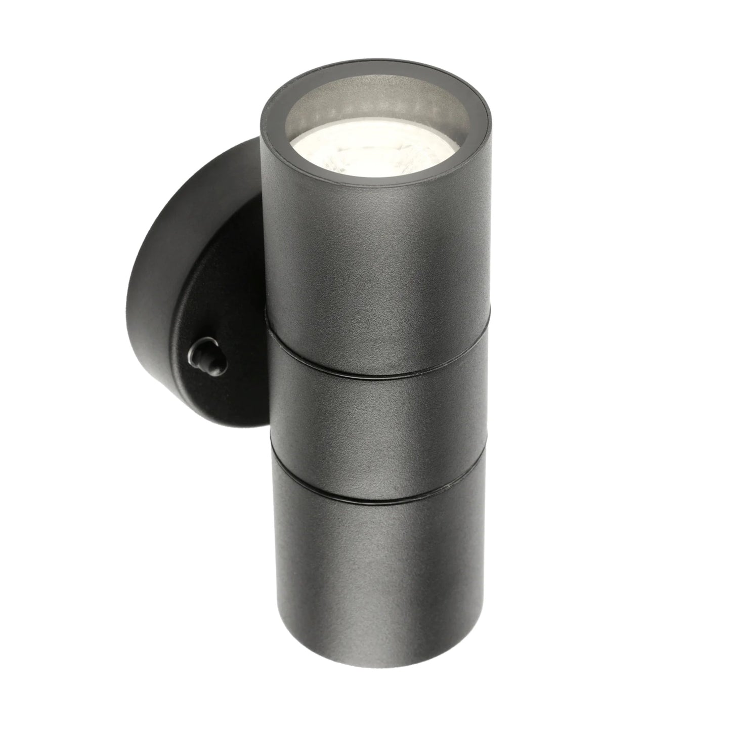  Our Leon outdoor up and down outdoor wall light is modern and stylish in its appearance.  It comes in a cylinder design mounted on a circular back plate and complete with clear glass diffusers. It is designed for durability and longevity with its robust material producing a fully weatherproof and water resistant light fitting